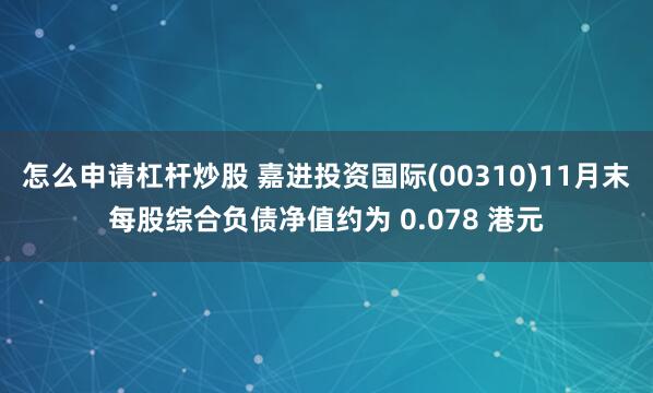 怎么申请杠杆炒股 嘉进投资国际(00310)11月末每股综合负债净值约为 0.078 港元