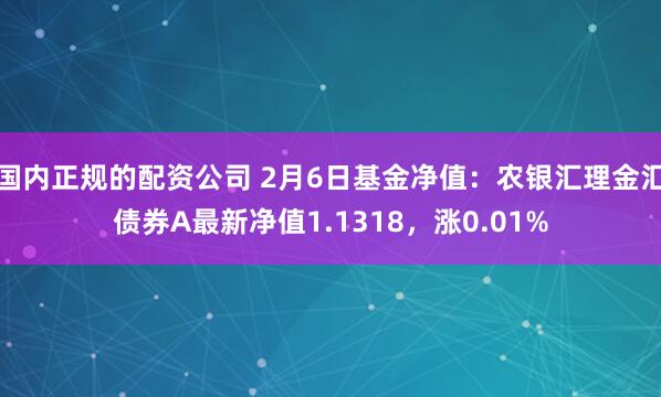 国内正规的配资公司 2月6日基金净值：农银汇理金汇债券A最新净值1.1318，涨0.01%