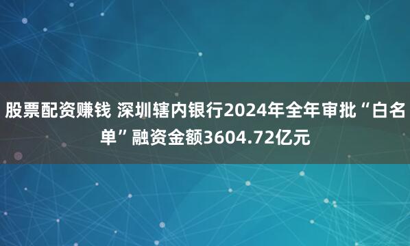 股票配资赚钱 深圳辖内银行2024年全年审批“白名单”融资金额3604.72亿元