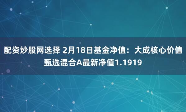 配资炒股网选择 2月18日基金净值：大成核心价值甄选混合A最新净值1.1919